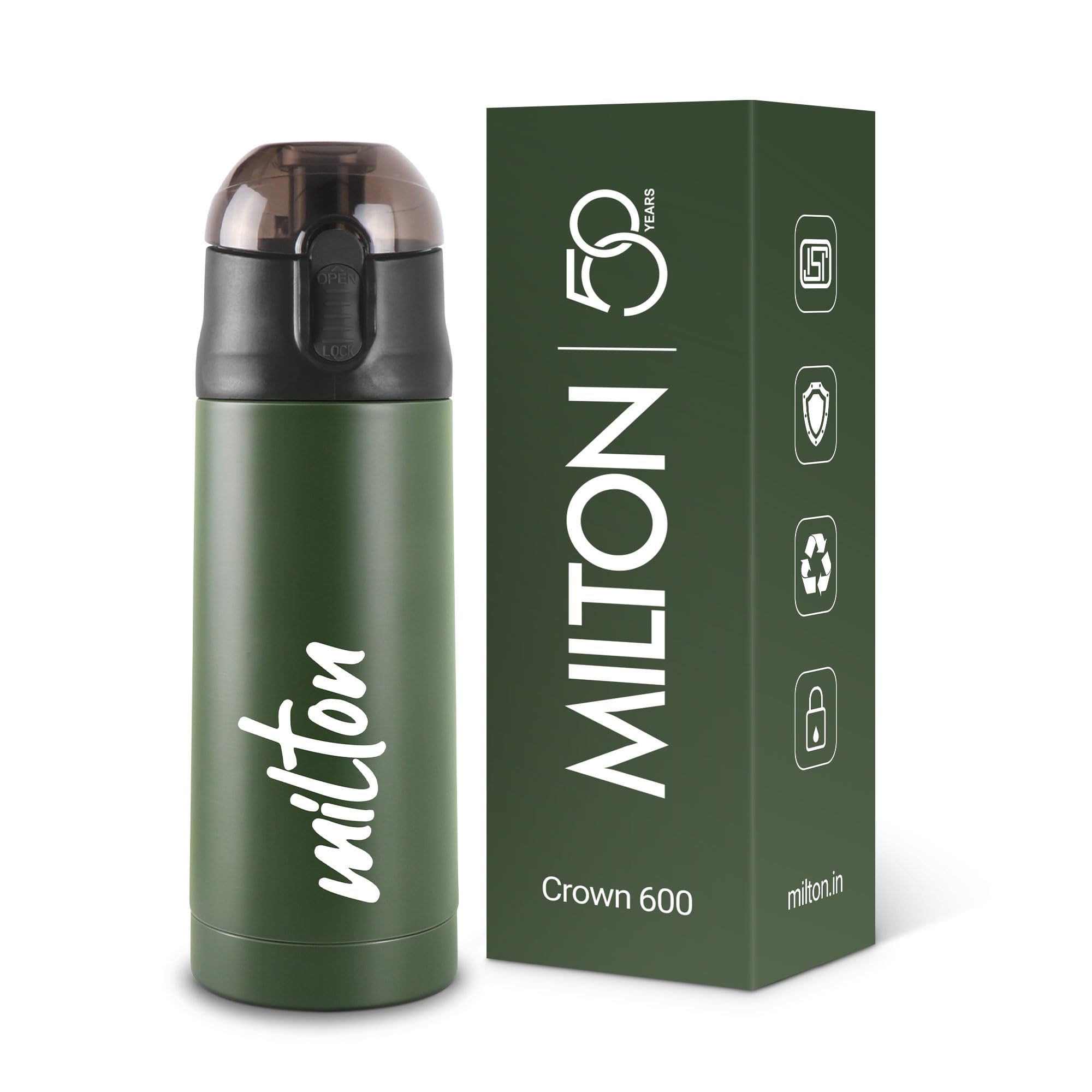 Milton New Crown 600 Thermosteel Water Bottle 500ml Green