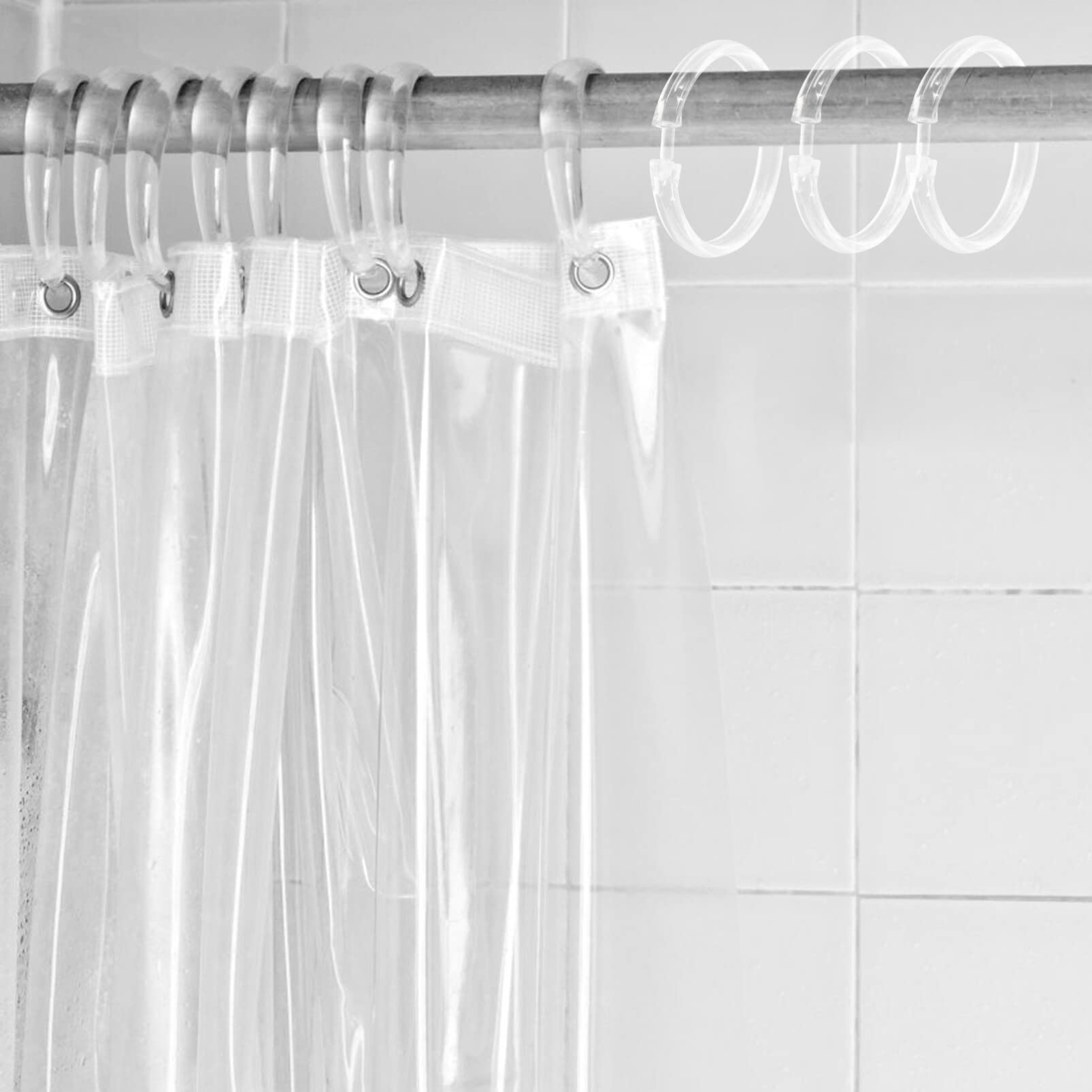 24 ganchos transparentes para cortina de ducha, anillos de hebilla circulares decorativos para barras de cortina de esquina y rieles, accesorios de ducha resistentes al óxido y fáciles de instalar