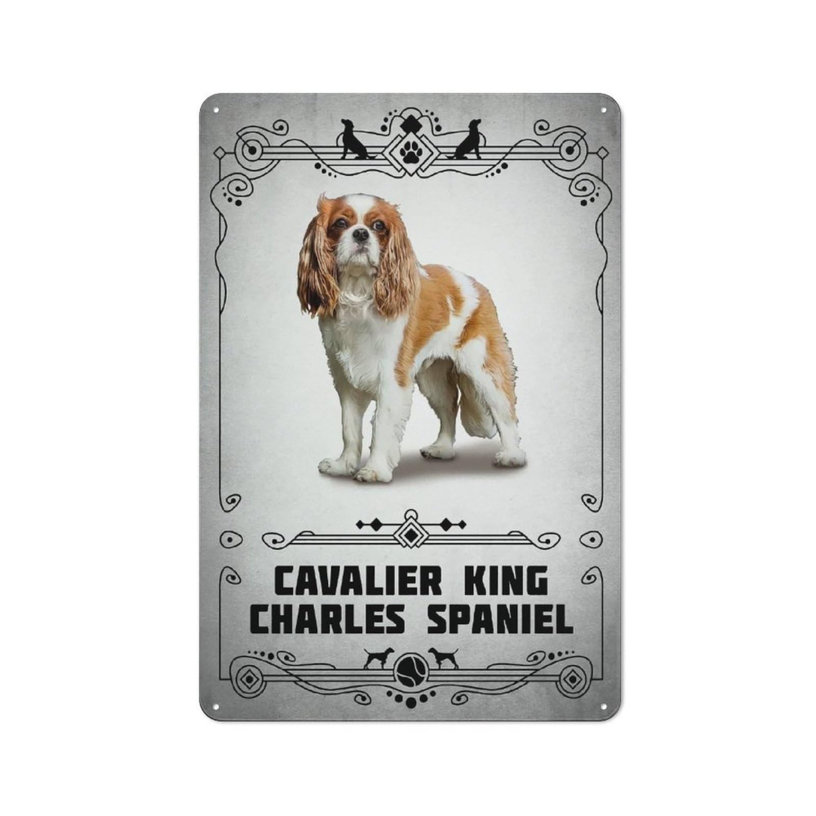 Junmoney Style-12 Tin Wall Plaque 30X20cm With Cavalier King Charles Span For Hobby Room Or Studio, For Kitchen, Dining Room And Home Bar Wall Decor