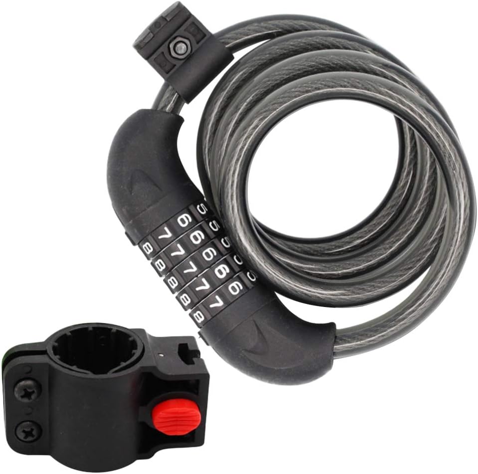 Garneck 1pc Combination -Theft Steel Wire Bike Lock Spiral Cable Lock for Motorcycles and Tools Black Random Color