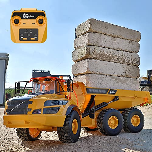 VEPLYN 23IN 1/20 Large Electric Remote Control Dump Truck, 6-Wheel Lifting Bucket Construction Truck 2.4G Simulated Acoustic-Optical RC Engineering Vehicle Model Transport Vehicle, Adult Gifts