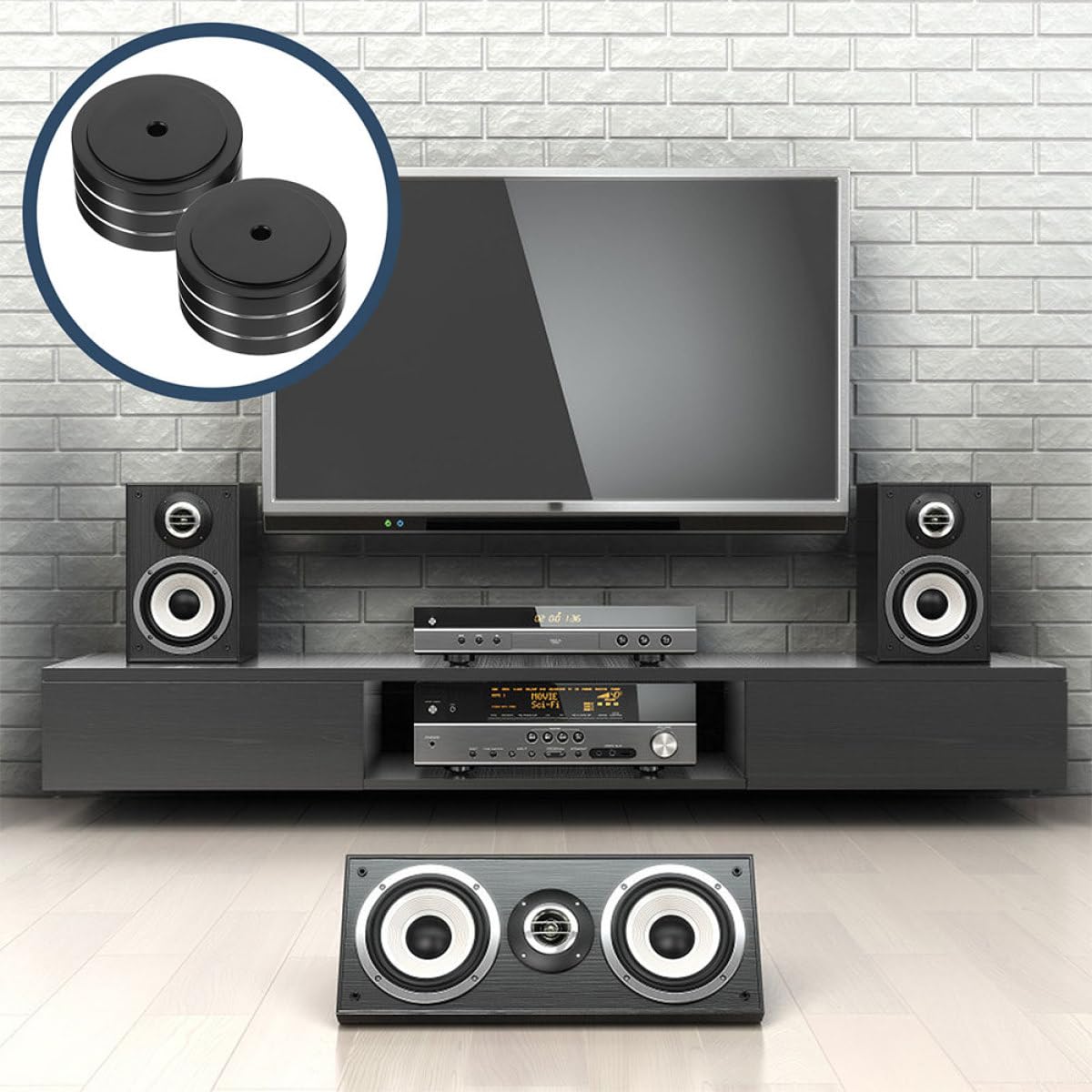 VANZACK 4 Piezas de Almohadillas Amortiguadoras para Altavoces en Aleación de Aluminio y Goma, Resistentes a Golpes y Aislamiento Acústico para Uso en Audio