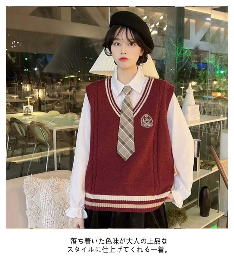 Amazon.co.jp: ライン入りニットベスト Vネック 男女兼用 スクール