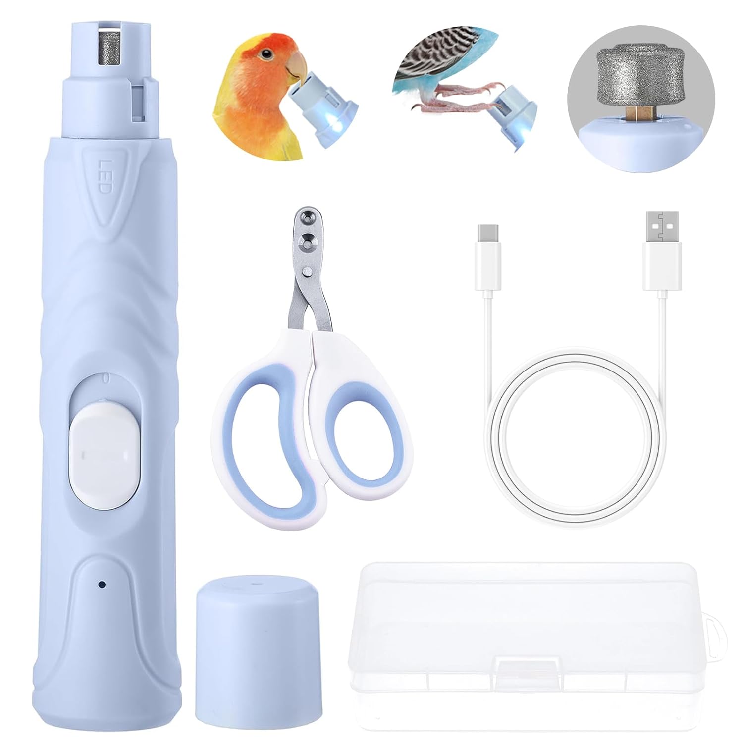 Bird Nail Grinder,Bird Beak Grinder,Silenced Bird Nail File with LED Lamp,Suitable for Budgerigars,Parakeets,Conure,Parakeets,Crested Myna,Lovebirds, Finches.