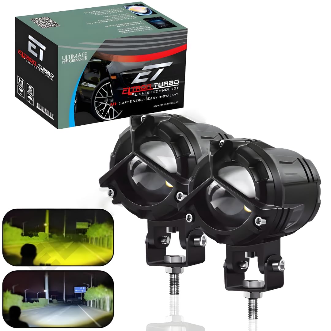ELTRON TURBO Y Shape Mini Driving LED Fog Light Mercedes Style Laser Beam Waterproof Universal For All Motorcycle, Bike, Cars Projector Light 2 Color White & Yellow Spot Beam (Pack Of 2, 12V Dc 40W)…