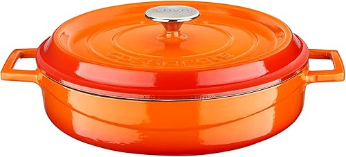 Miniatura 5 de Estofador de hierro fundido esmaltado de lava 3.7 cuartos de galón serie edición redonda con tapa de moda (azul)