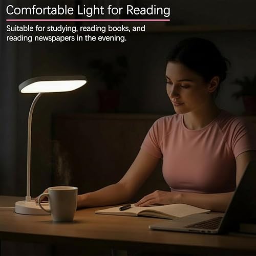 Miniatura 4 de Lámpara de escritorio, LED que cuida los ojos para estudiantes, regulable al tacto, 3 modos de color, recargable USB-C, cuello de cisne flexible con