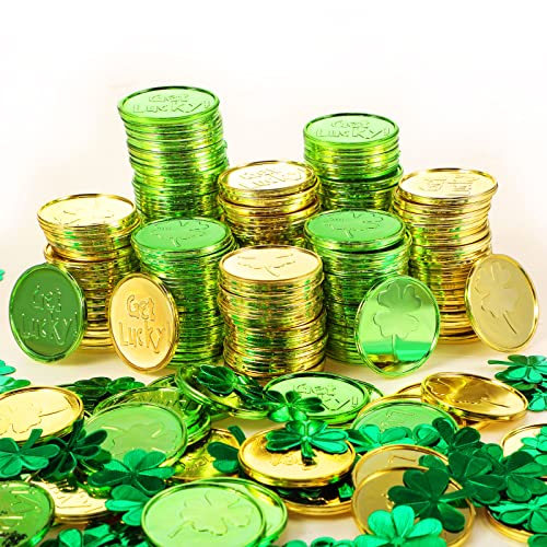 Pièce de monnaie dorée Saint-Patrick anti-tache avec confettis de table pour nettoyer facilement