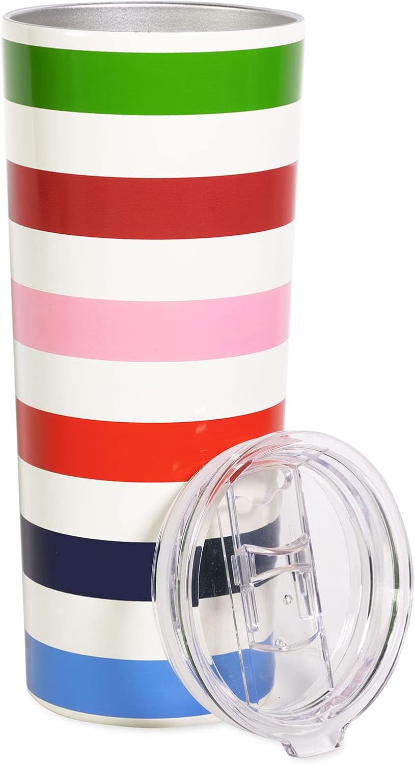 kate spade new york Cute Stainless Steel Mug, 24 Ounce Travel Tumbler, Double Wall Insulated Cup with Lid, Adventure Stripe - Image 2