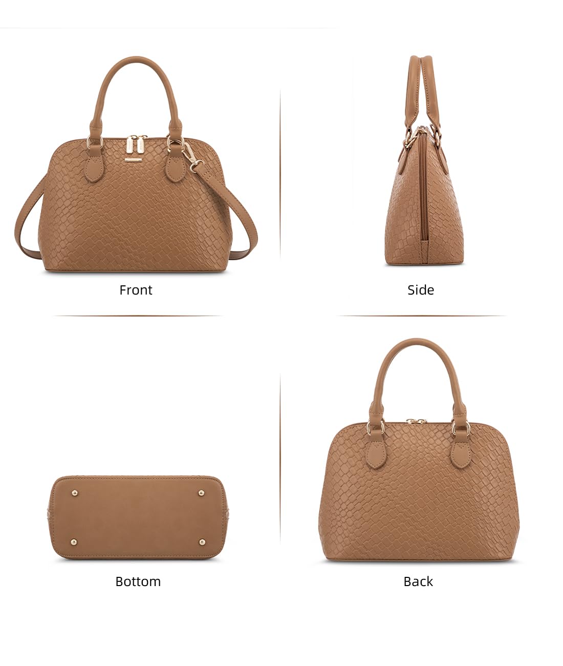 LOVEVOOK Purse for Women Small Crossbody Bags Classic Double Zip Top Handle Dome Satchel Bag: Woven/Brown