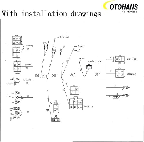Miniatura 6 de Arnés de cableado eléctrico completo, bobina de estator, relé solenoide CDI, bujía, luz trasera para 4 ruedas, ATV (150cc 200cc 250cc 300cc) Pit