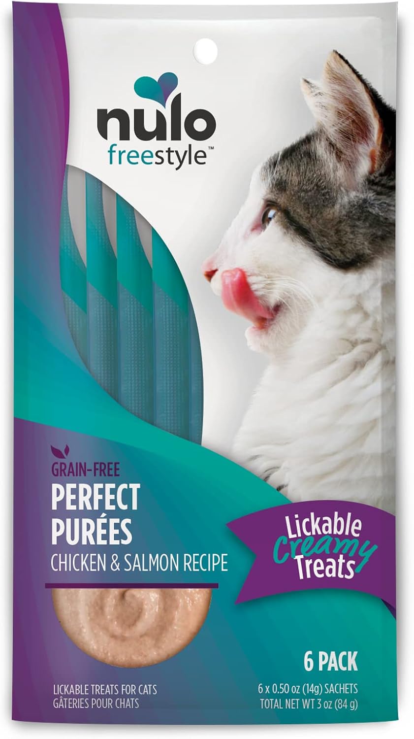 Nulo Freestyle Grain-Free Perfect Purees Premium Wet Cat Treats, Squeezable Meal Topper for Felines, High Moisture Content to Support Cat Hydration, 0.5 Ounces in Each Lickable Wet Cat Treat Pouch