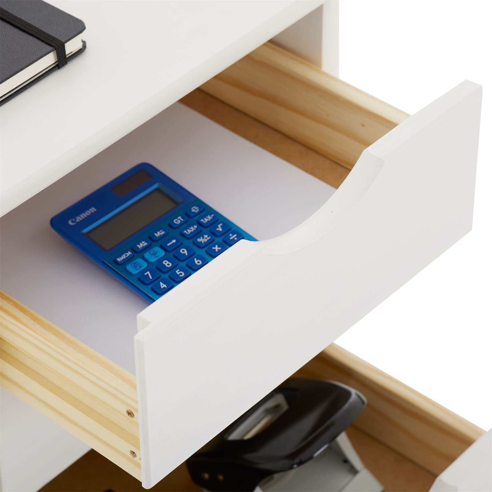 IDIMEX Caisson de Bureau Lagos Meuble de Rangement sur roulettes avec 5 tiroirs, en pin Massif lasuré Blanc
