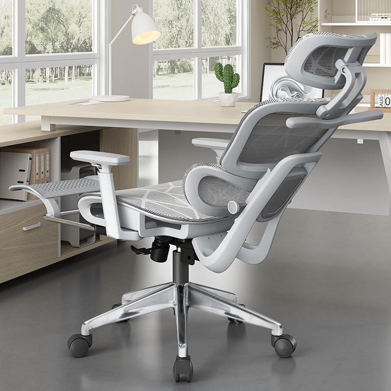 Cadeira ergonômica do computador da proteção da cintura, cadeira do escritório, casa, escritório, confortável, reclinável, padrão cinza high-end (Cinza)