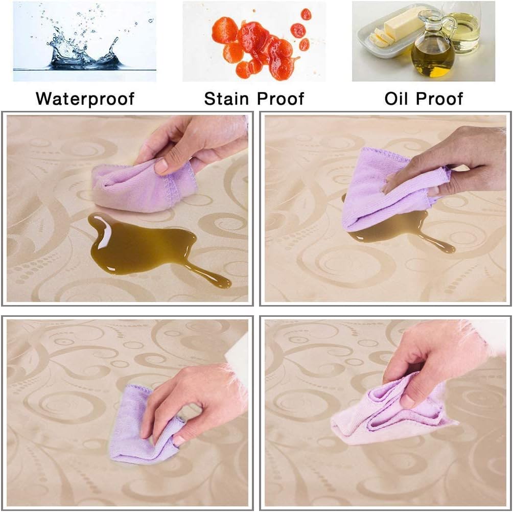 Qualsen Vinyl Table Cloth, Spring Wipeable Tablecloth, Rectangle Table Clothes for Picnic, Holiday, Party,Outdoors (52 x 70 inch,Champagne Gold)
