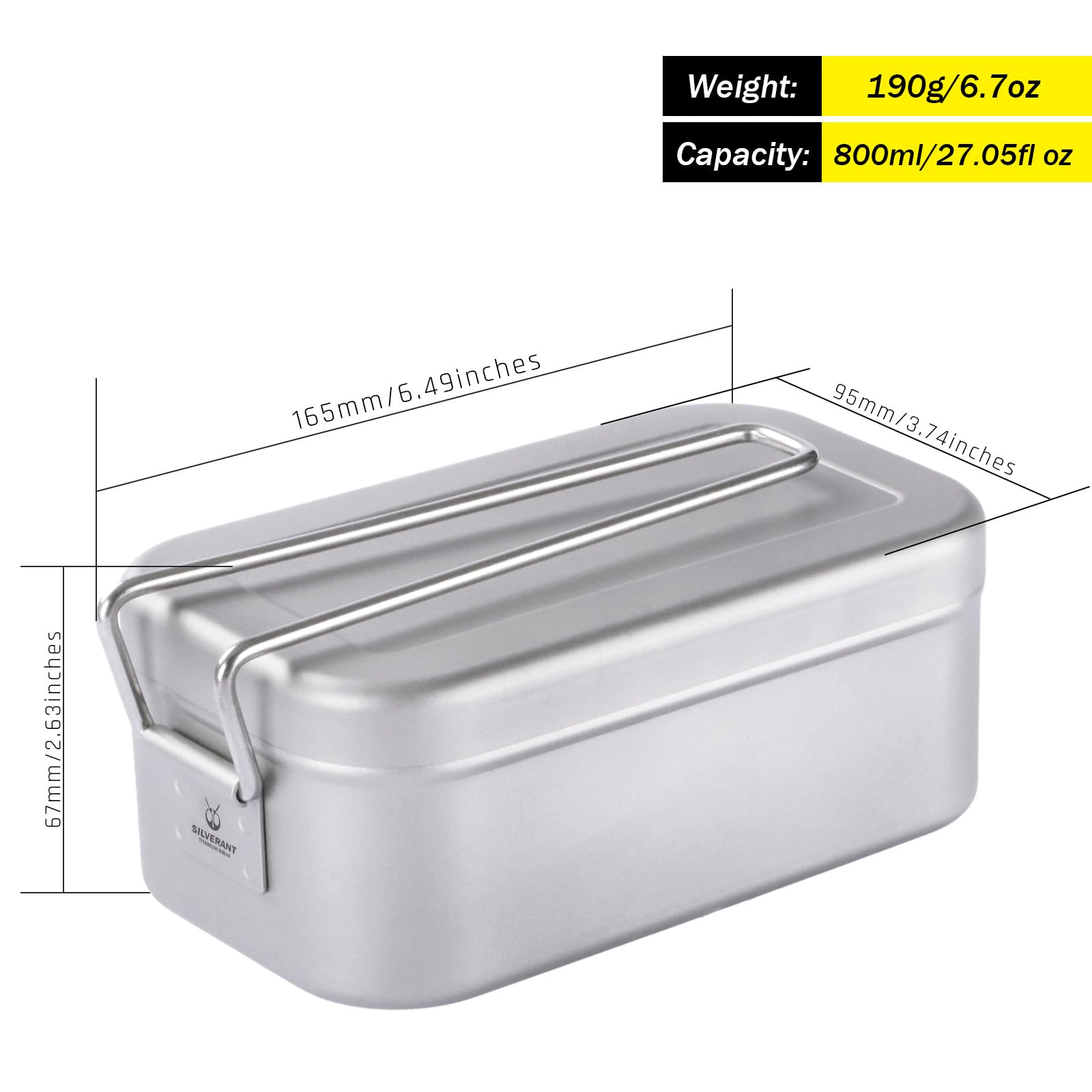 SILVERANT Titanium Bento Camping Lunch Box Mess Kit 800ml with Airtight Lid Seal and Cover Foldable Handle for Heating on Fire Camp Backpacking Container for Outdoor Camping Hiking Picnic Daily Use