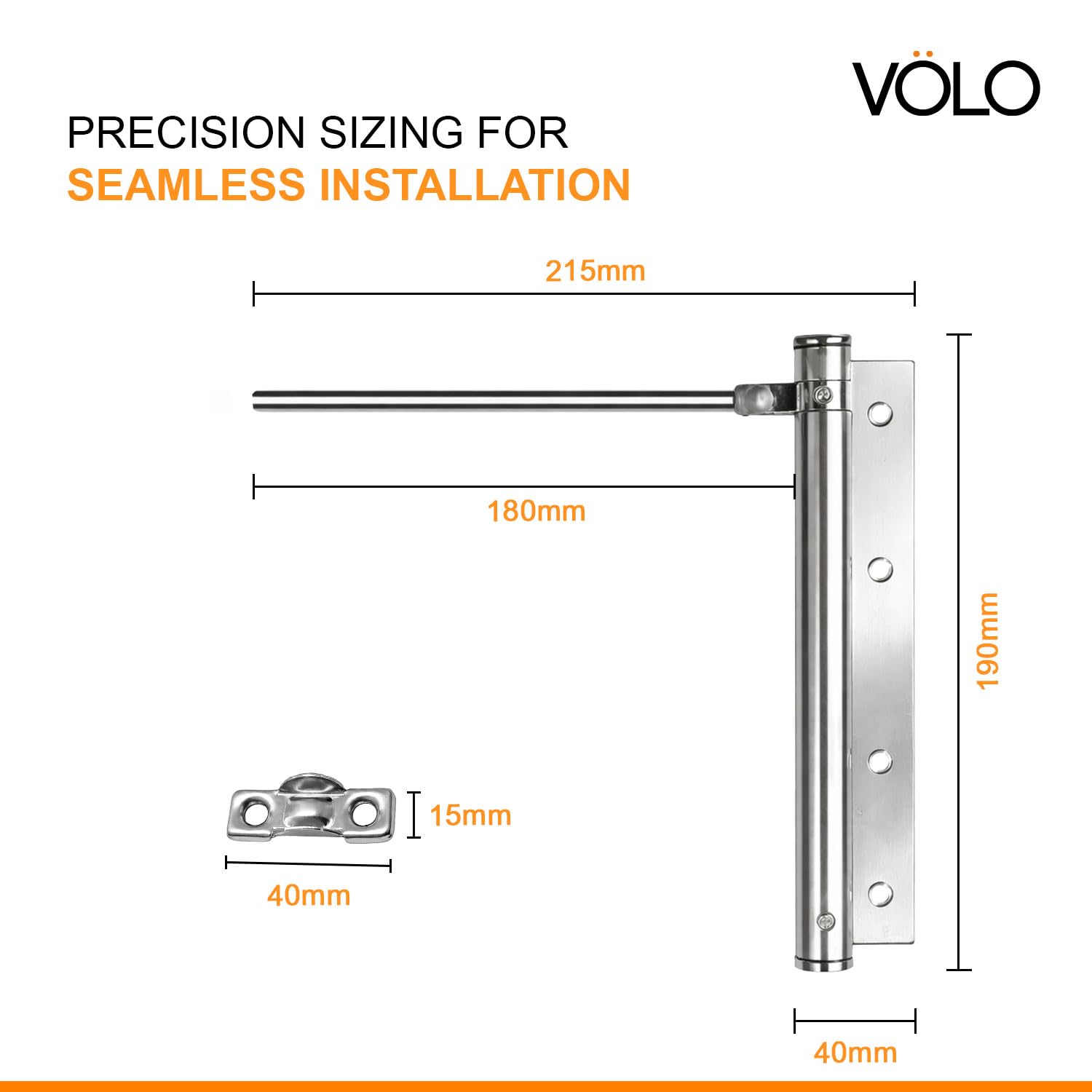 VOLO Spring Door Closer Stainless Steel | Automatic Door Closing for Wooden, Residential & Commercial Doors | Durable Fitting Set Included | Pack of 1 — Amazon image 2