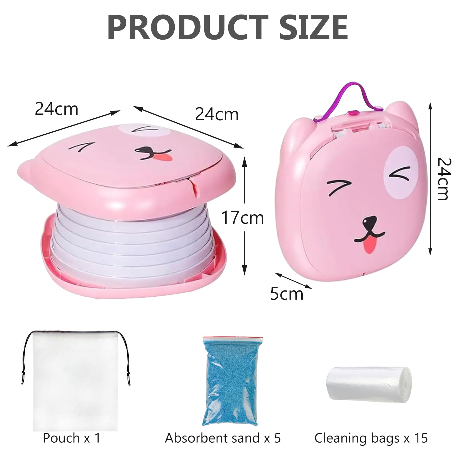 Vasino Portatile per Bambini da Viaggio, Vasino da Viaggio per Bambini con 15 Sacchetti Vasino per Bambini WC Pieghevole Rosa Compatto e Sicuro Ideale per Uso Interno Esterno Auto o Campeggio, Rosa