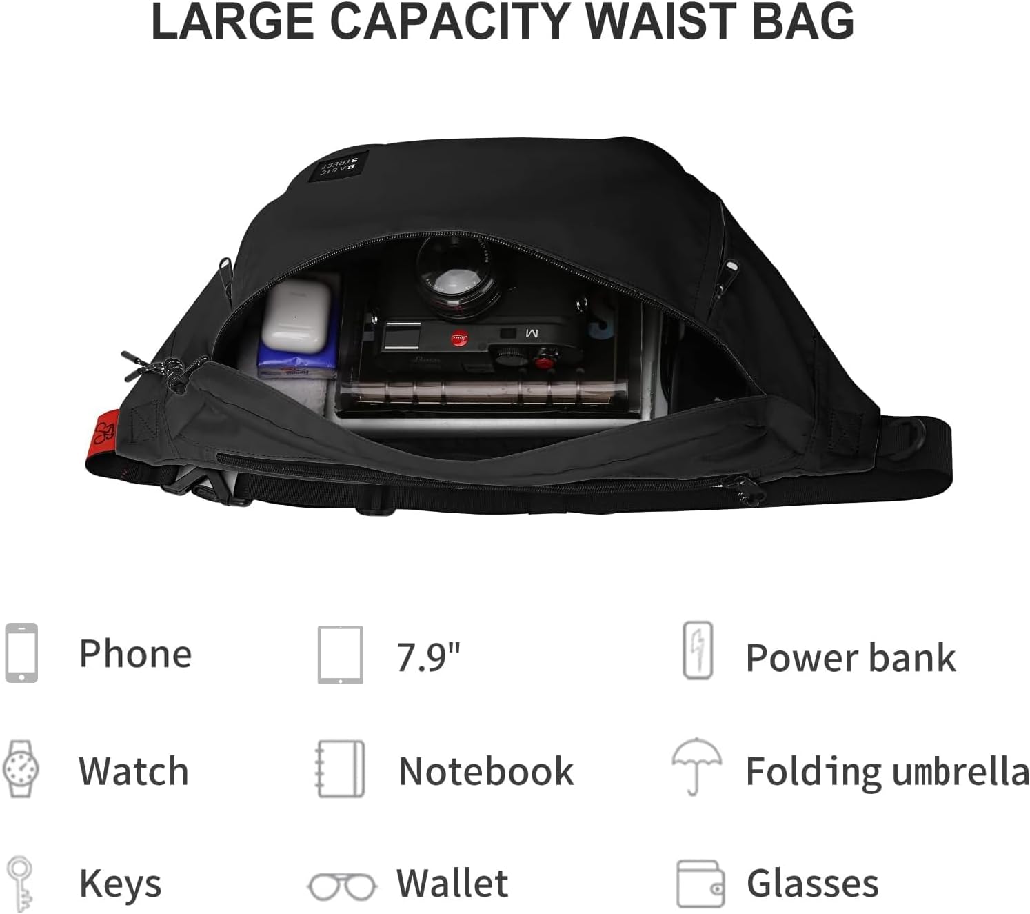 Large Crossbody Fanny Pack for Women Men,Water Resistant Waist Bag Pack with Adjustable Strap & 5-Zipper Pockets,Black - Image 3