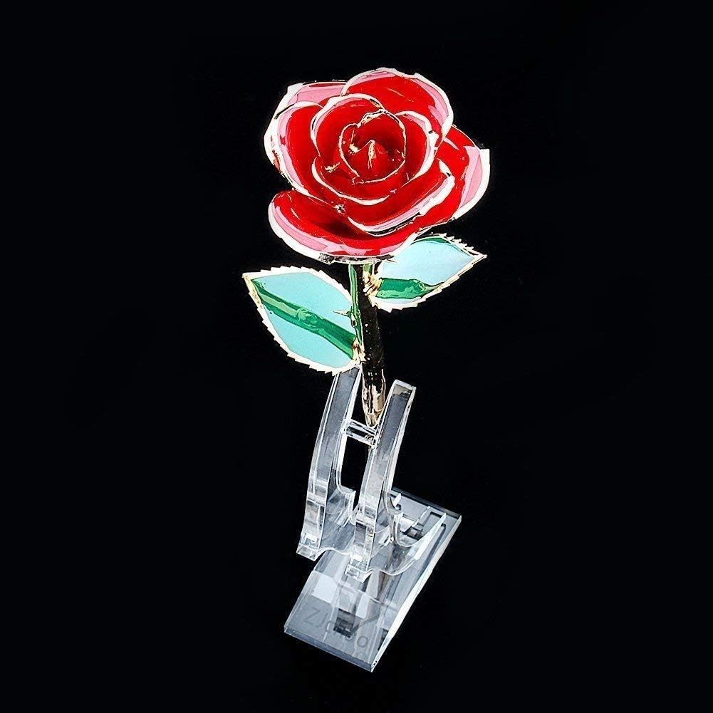 ZJchao 24k Rose Display Stand, 7.5 * 4.72 * 1.58Inch Gold Long Stem Roses Artificial Flower Base Rose Transparent Shelf Support- Clear (Rose Stand)