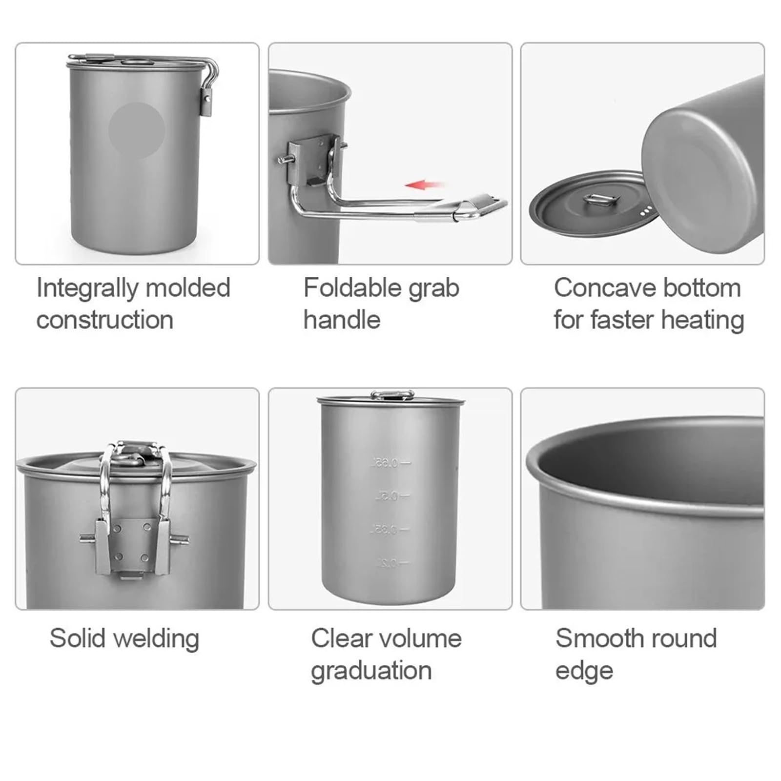 Olla portátil de 900 ml con Tapa y asa Plegable: Utensilios de Cocina for Exteriores, Camping y Picnic.