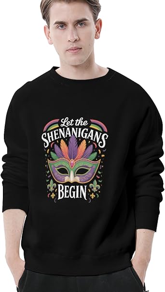 Let The Shenanigans Begin - Mardi Gras Party Mask Men Women Lightweight Crewneck Sweatshirt