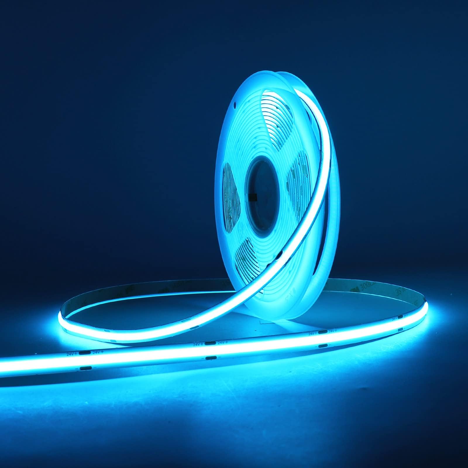 MALIIGAZA 8mm COB LED Strip Light, 5m 24V Ice Blue Dotless COB Light Strip, 480LEDs/M High Density Dimmable Cuttable LED Light Strip for Indoor Home Decor (Without Power Supply)