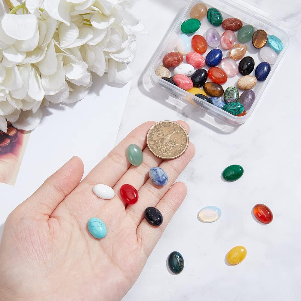 SUPERFINDINGS 48pcs Oval Dyed Natural Agate Cabochons 14x10mm Flatback Semi-Precious Gemstones Cabochons 23 Colors Healing Quartz Chakra Crystal Stone for Jewelry Making - Image 3