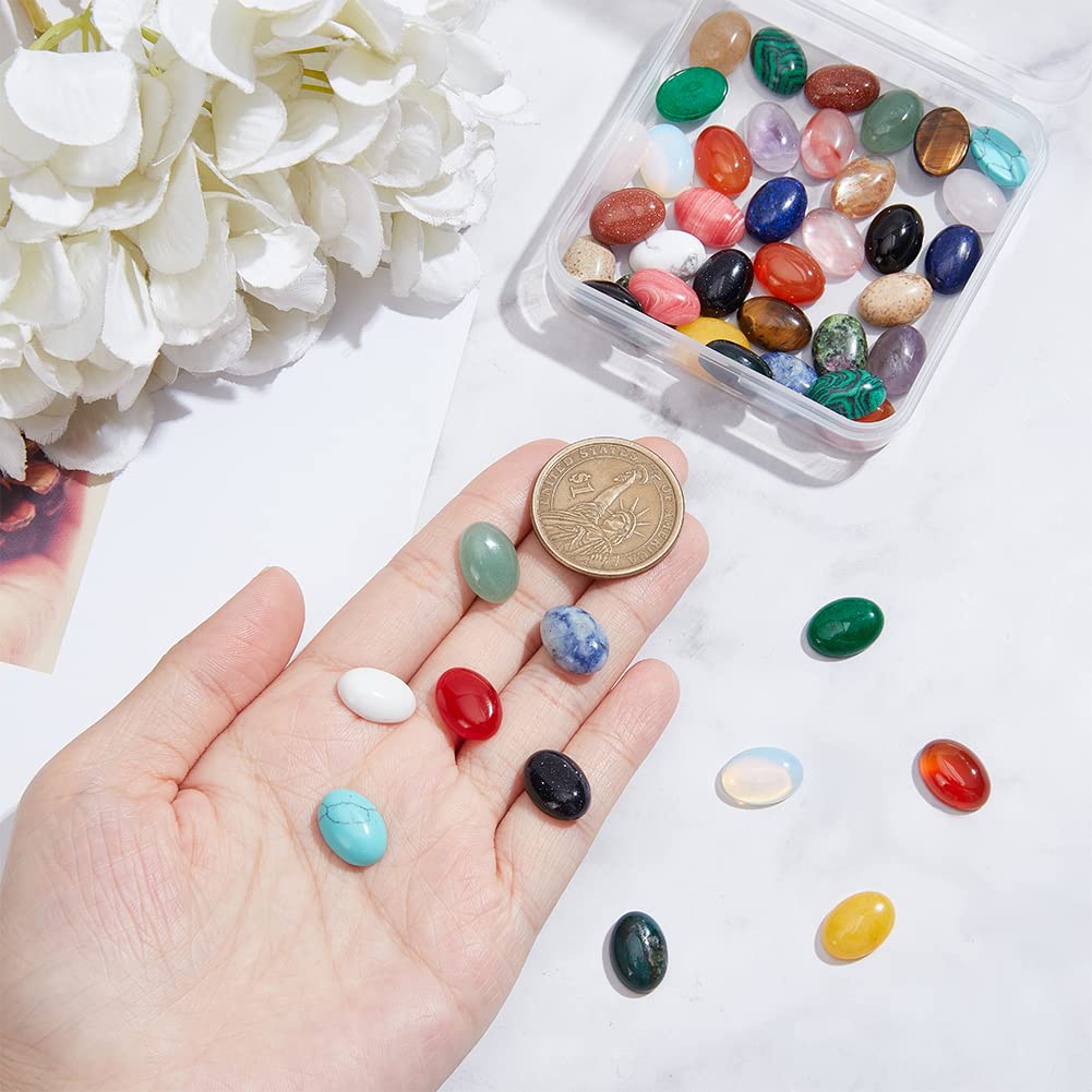 SUPERFINDINGS 48Pcs Ovales Cabochons de Pierres Précieuses 23 Styles Pierre Energétique 14x10mm Cabochons d'agate Pierres Semi-Précieuses No Hole Cabochons en Cristal de Quartz pour Bijoux Faits