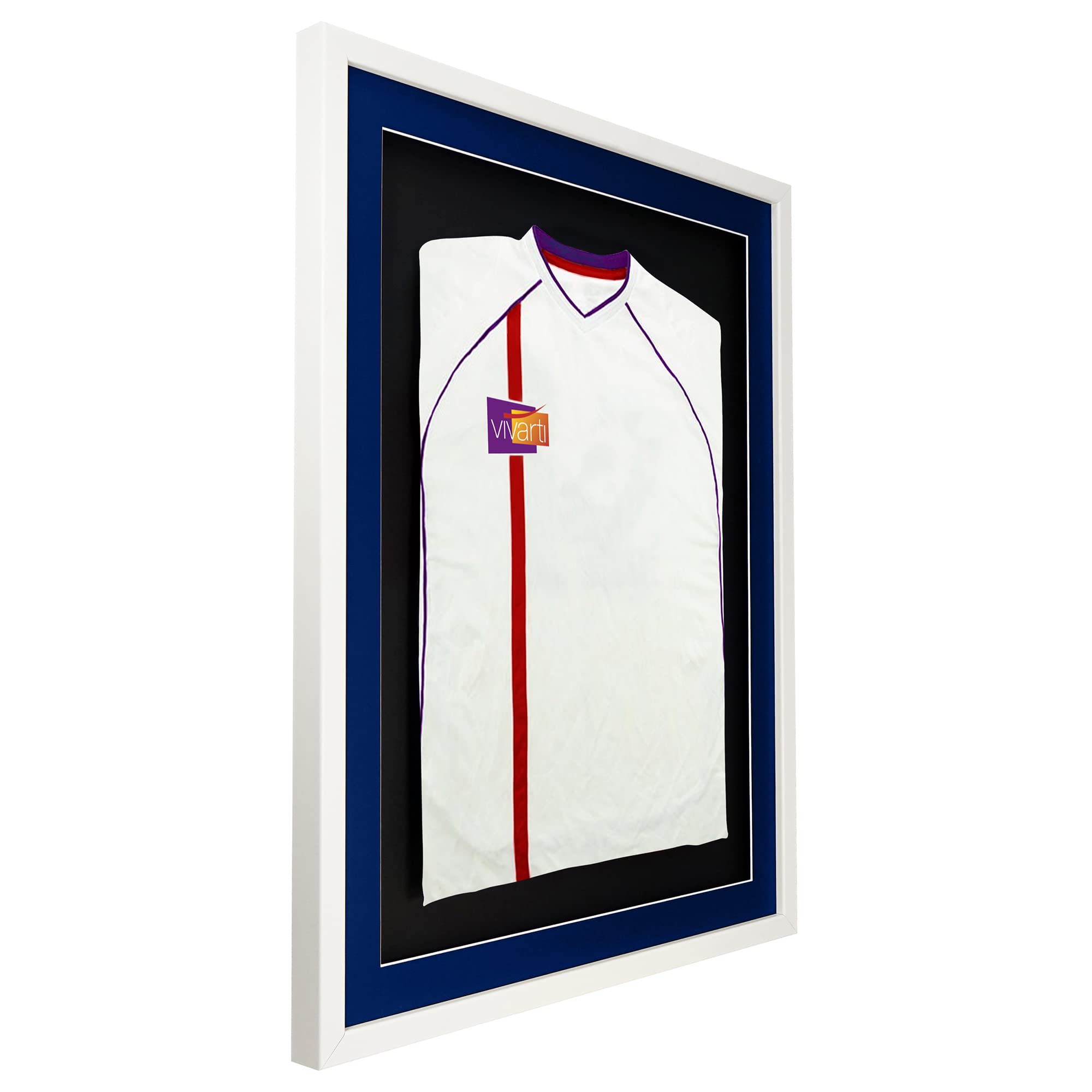 Vivarti Marco de Exhibición 3D para Camisa de Fútbol 60x80 cm Blanco Brillante Soporte Azul