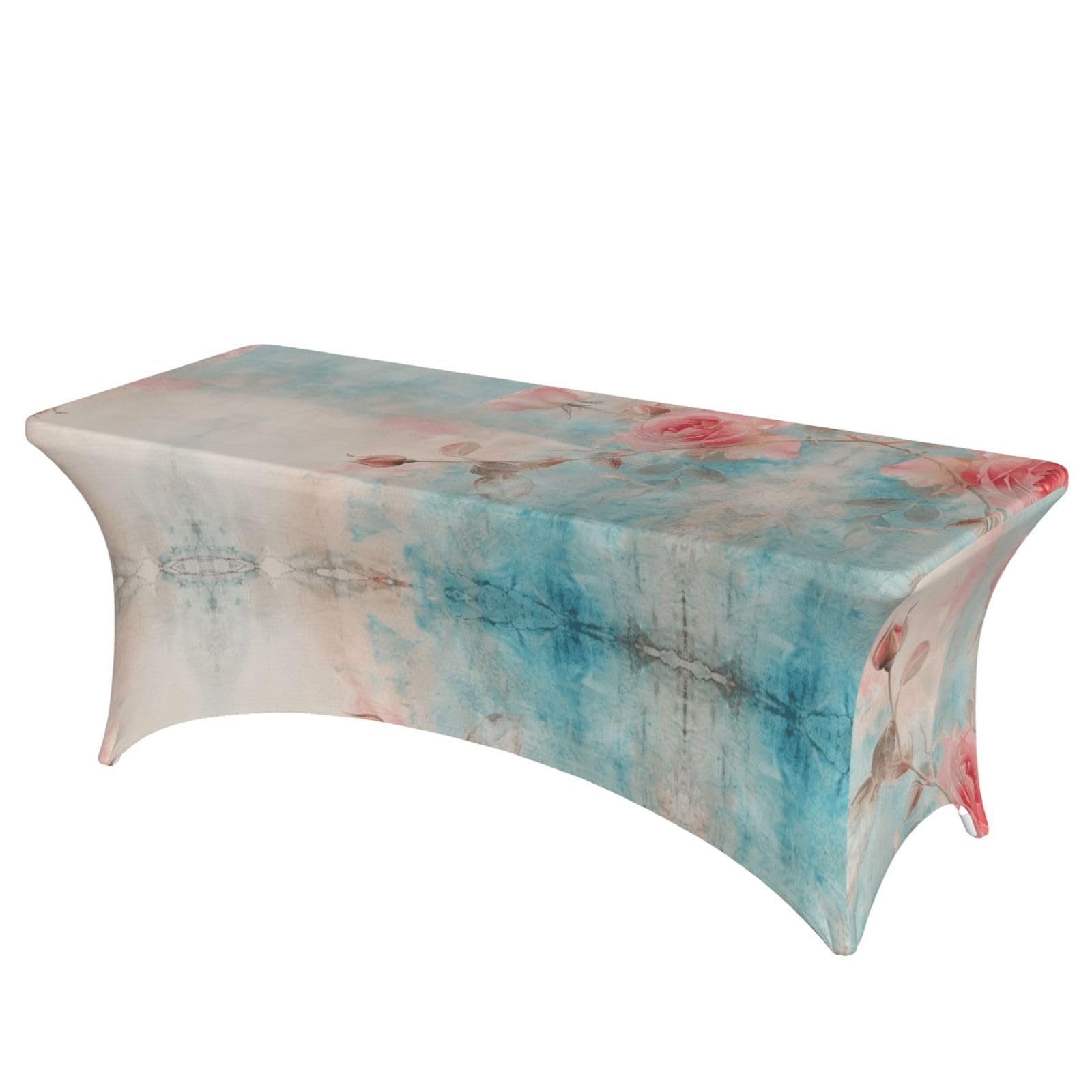 QMKFWT Retro Shabby Chic Decorative Tablecloth Protector for Wedding, Banquet & Parties6FT Spandex Rectangle Tablecloths, Stretch Washable Table Cloth Wrinkle Free Patio Table Cover