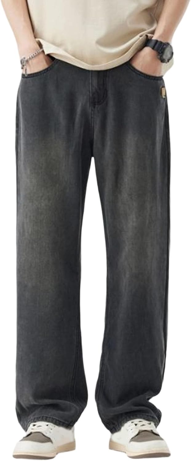 Low Waist Button Denim Pants for Men Young Fashion Classic Wash Jeans Y2K Comfortable Distressed Jean Trousers