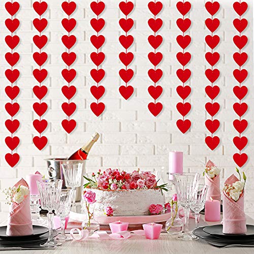 120 Red Hearts Felt Garland for Valentines Day Decorations - NO DIY - Valentines Day Hanging Decor - Red Heart Hanging String Garland for Valentines Wedding Anniversary Birthday Party Supplies - Thumbnail 4