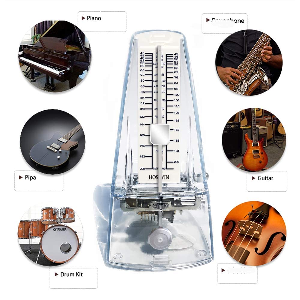 Métronome mécanique universel pour piano, guitare, violon et autres instruments (transparent)