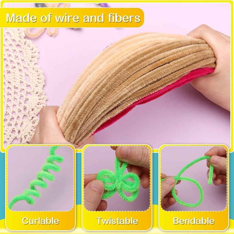 Image of 100Pc Pipe Cleaners Craft Set | Chenille Stem Fuzzy Sticks DIY Craft Supplies for Art Projects Activities, Decorations, Flower Making, Modeling & Sculpting (Parrot Green)