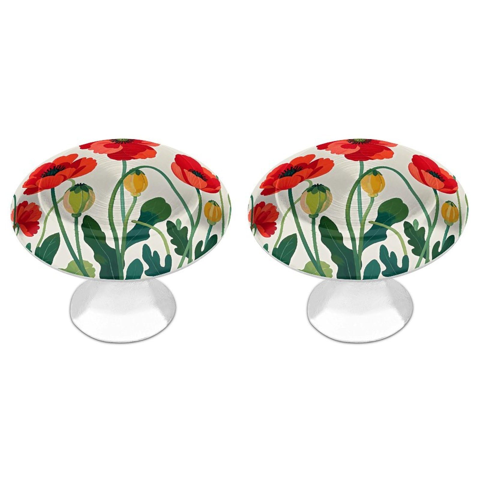 QMNLKH Poppy Flowers Cabinet Knobs for Home, Round Drawer Pulls for Kitchen, Personalized Cupboard Handles with Screw, Fashion Dresser Knobs for Office, Drawer Handles, 2 Packs