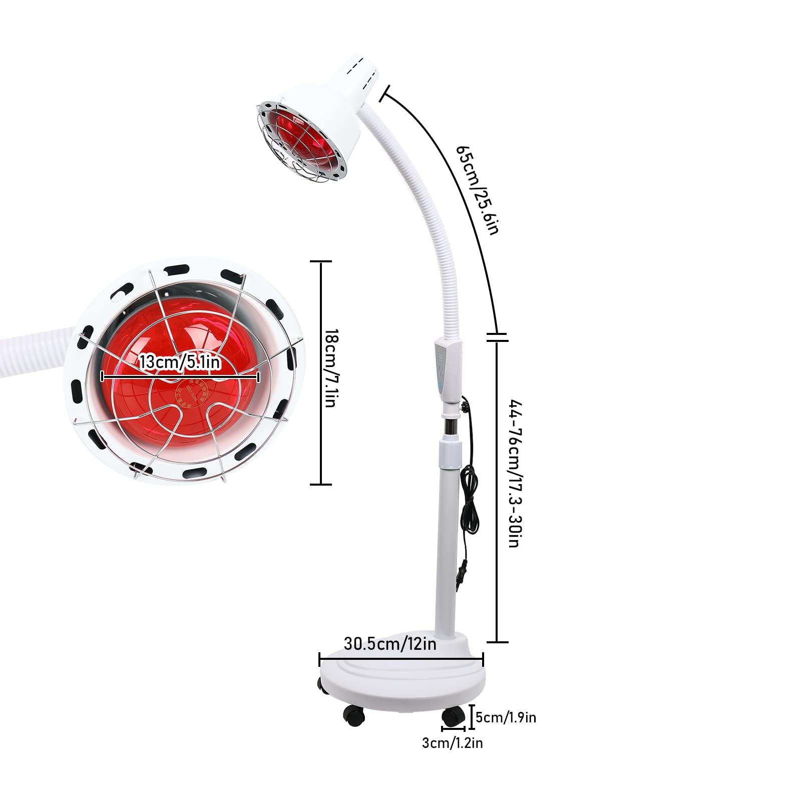 WMLBK Lampada a infrarossi, rotazione a 360°, lampada a infrarossi, 275 W, lampada a infrarossi per fisioterapia, trattamento di raffreddori e tensioni muscolari