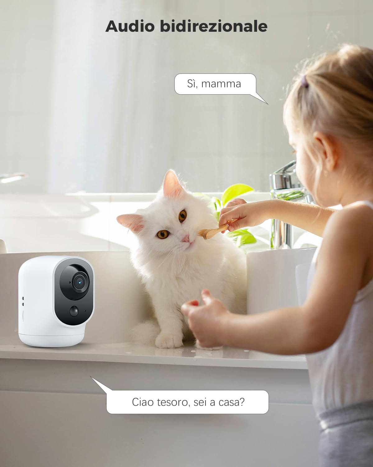 COCOCAM 2K Telecamera WIFI Interno Senza Fili con Batteria 5200mAh, 355°P 90°T Wireless per Baby Monitor per Animali Assistenza Agli Anziani, Riconoscimento AI, PIR Rilevamento Umano (1, Bianco)