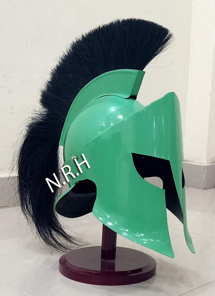 Medieval Spartan Helmet King Leonidas 300 Movie Helmet Replica - Role Play Green Halloween with Wooden Stand