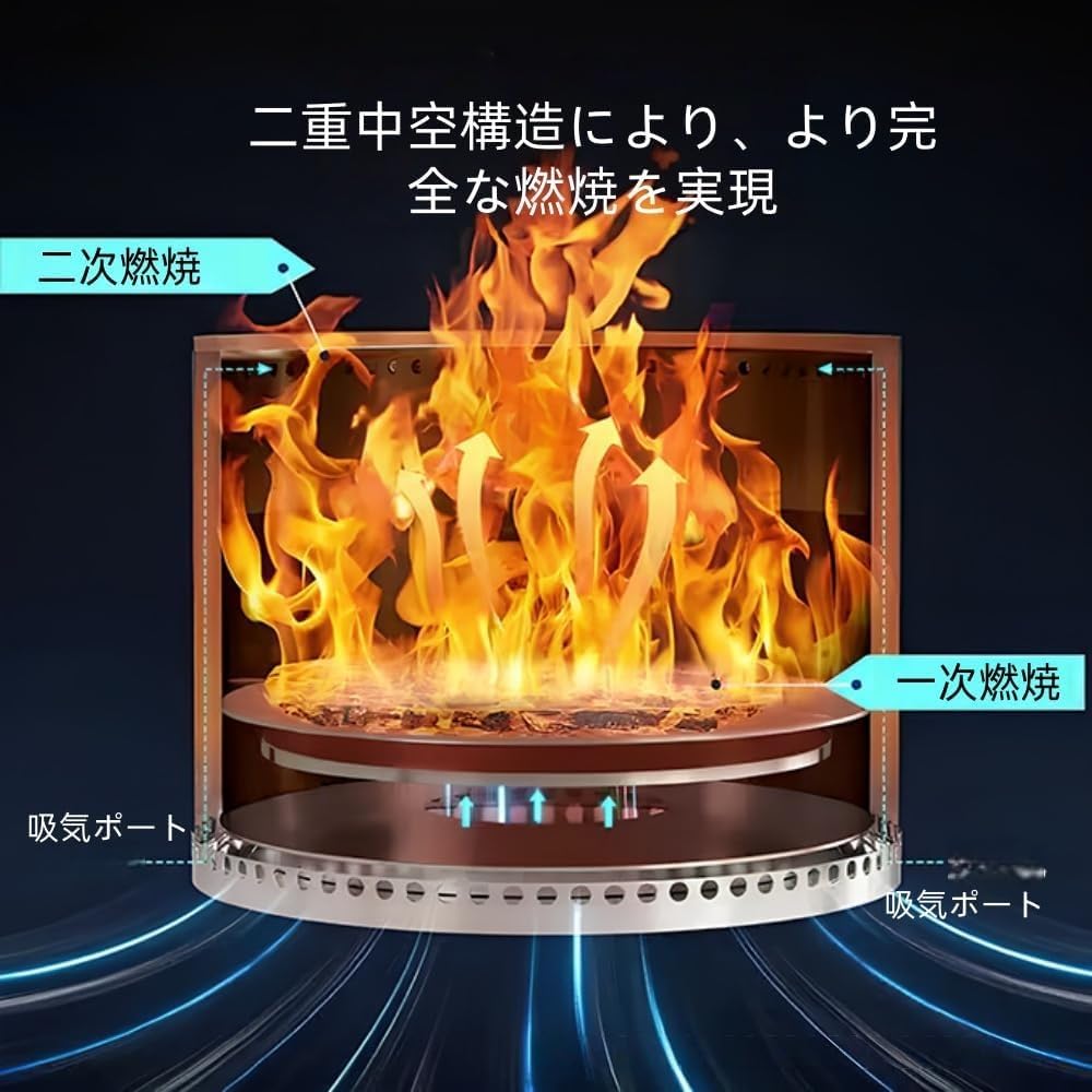 Amazon | IWEJ ステンレス製無煙フレイムストーブ 二次燃焼焚き火台