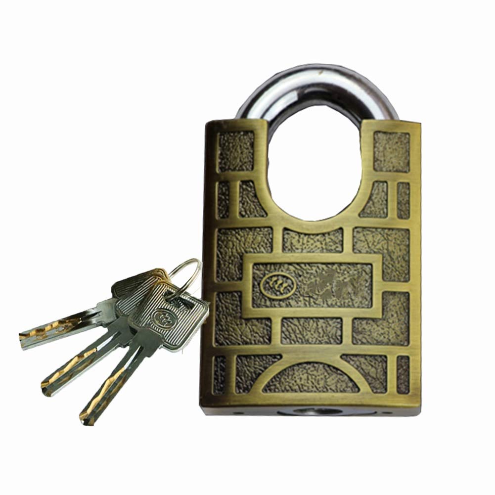 Lucchetto con chiave in lega di zinco, serratura di sicurezza in ottone vintage, cesoie anti-idrauliche, 60 mm, 3 chiavi (stile 2)(Style1)