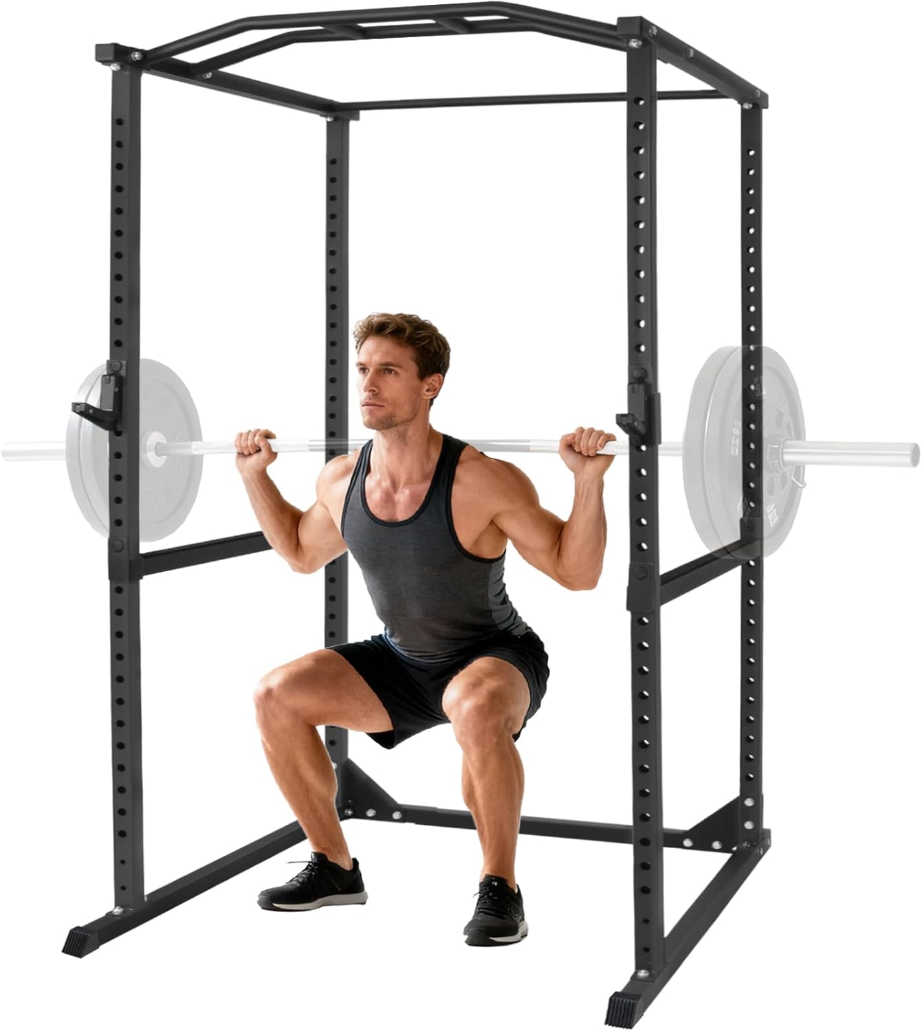 800Lb Power Cage，Multi-Function Squat Rack with Pull-Up Bar & J-Hooks，Half Rack Squat Stand Bench Press Rack Bench Rack for Home Gym Strength Training(Power Rack Only)
