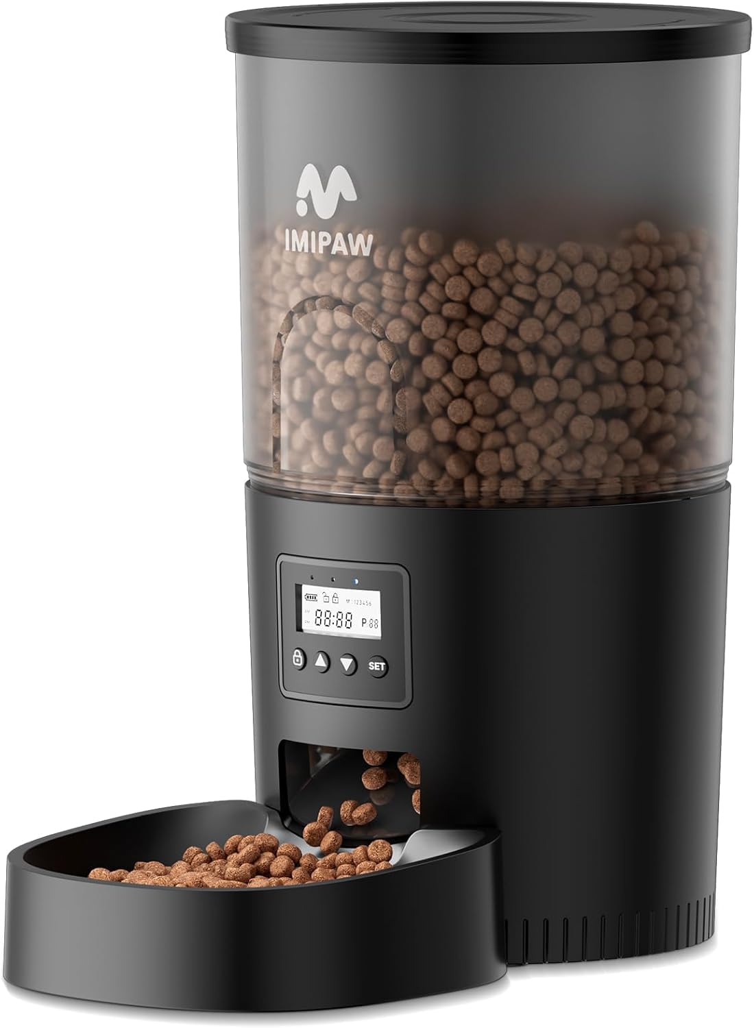IMIPAW Distributore Automatico Cibo Gatti - 5L Dispenser Cibo Gatti con Timer Programmabile, 1-6 Pasti al Giorno, per Animali Di Piccola e Media Taglia (Nero, 5L)
