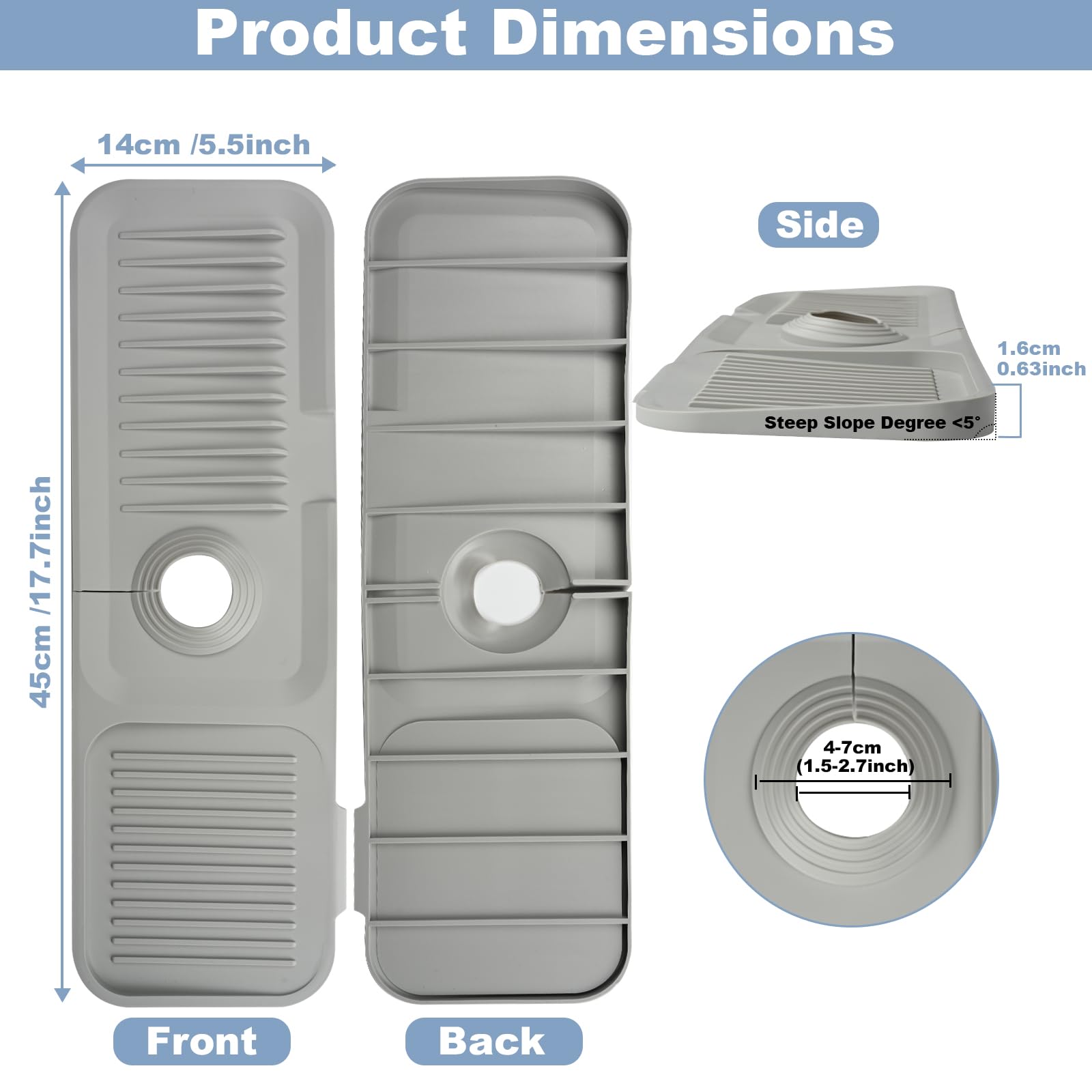 Silicone Sink Faucet Mat, Kitchen Sink Splash Guard - Image 2
