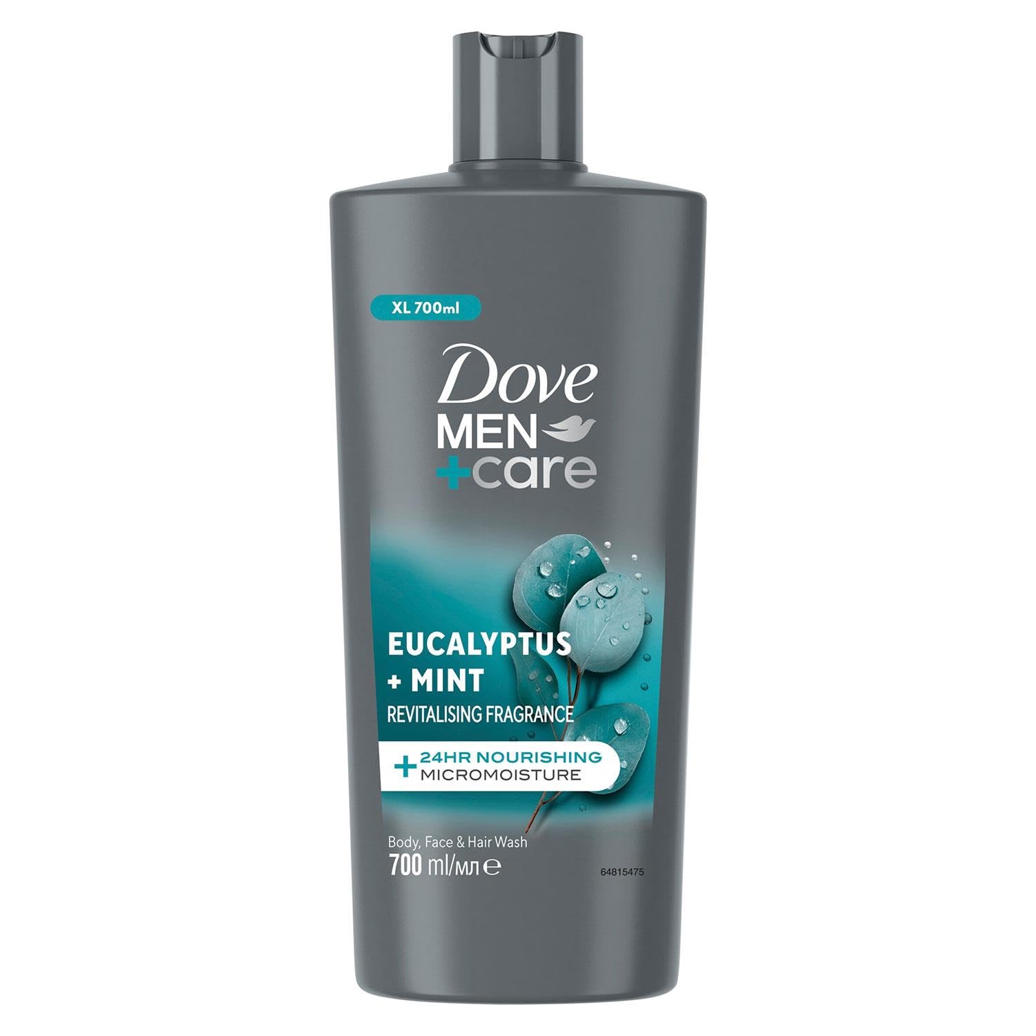 Dove Men +Care Eucalyptus + Mint 3-in-1 Hair, Face and Body Wash Body Cleanser Shower Gel, 24 Hour Micro Moisture Technology Invigorate and Refreshing 700 ml