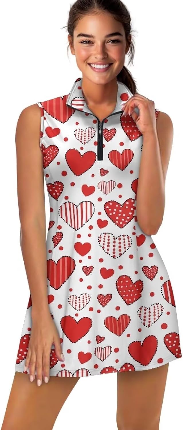 Women's Tennis Golf Dress Quick Dry Sportswear Workout Dress Zip Up Athletic Dress Golf Outfits with Inner Shorts