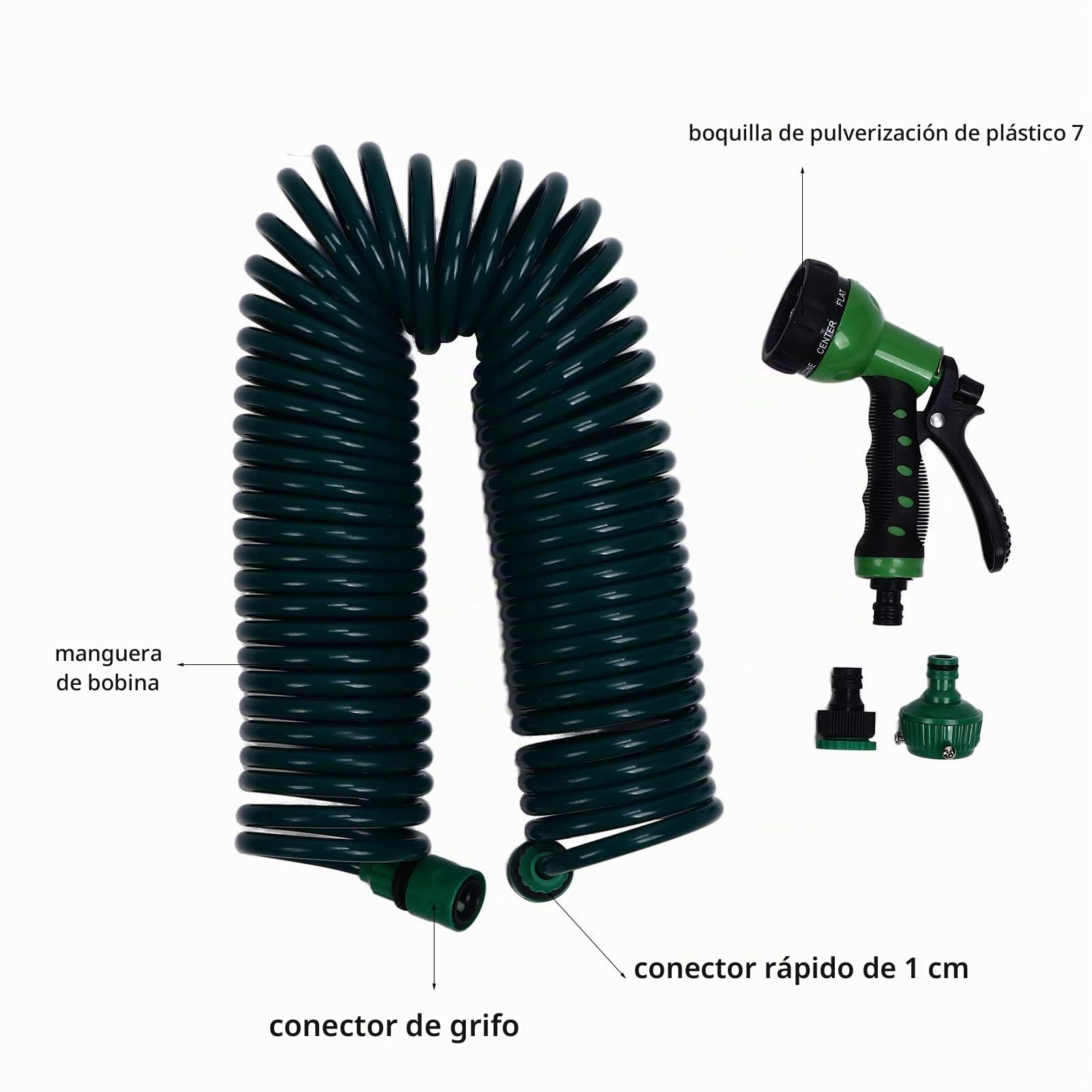 Manguera de Agua de Jardín en Espiral, Tubo de Resorte Telescópico de Jardín de 15m/49,2 Pies EVA, 7 Modos, para Regar Plantas, Césped