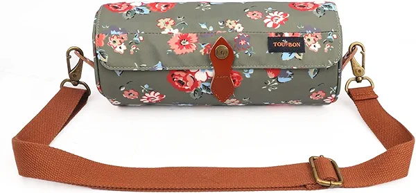 TOURBON Canvas Leather Bike Handlebar Bag with Shoulder Strap, 4.5L Bicycle Top Tube Pouch, Water-resistant Small Saddlebag storage bag for Cycling (Green Flower)