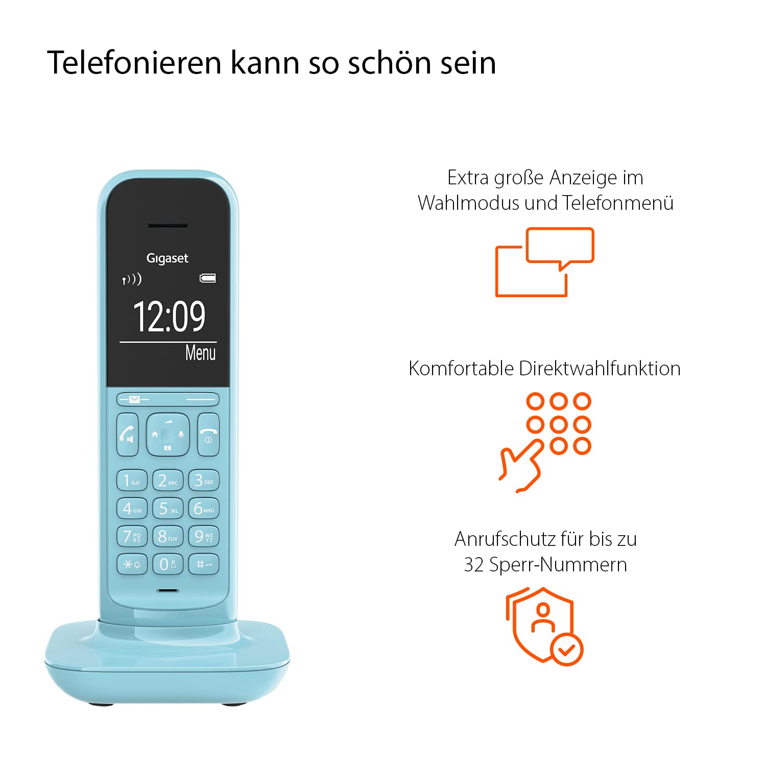 Gigaset CL390HX - Design DECT-Mobilteil mit Ladeschale - Fritzbox-kompatibel - Schnurloses Telefon für Router und DECT-Basis - Direktwahlfunktion - Schutz vor unerwünschten Anrufen, purist blue