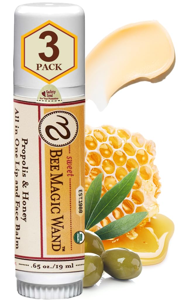 Organic Beeswax Lip Balm - Natural Chapstick for Dry Lips - Honey & Propolis Moisturizing Wand - Non Petroleum Lip Balm for Men & Women - Clean Lip Care for All Skin Types, Pack of 3USDA Organic